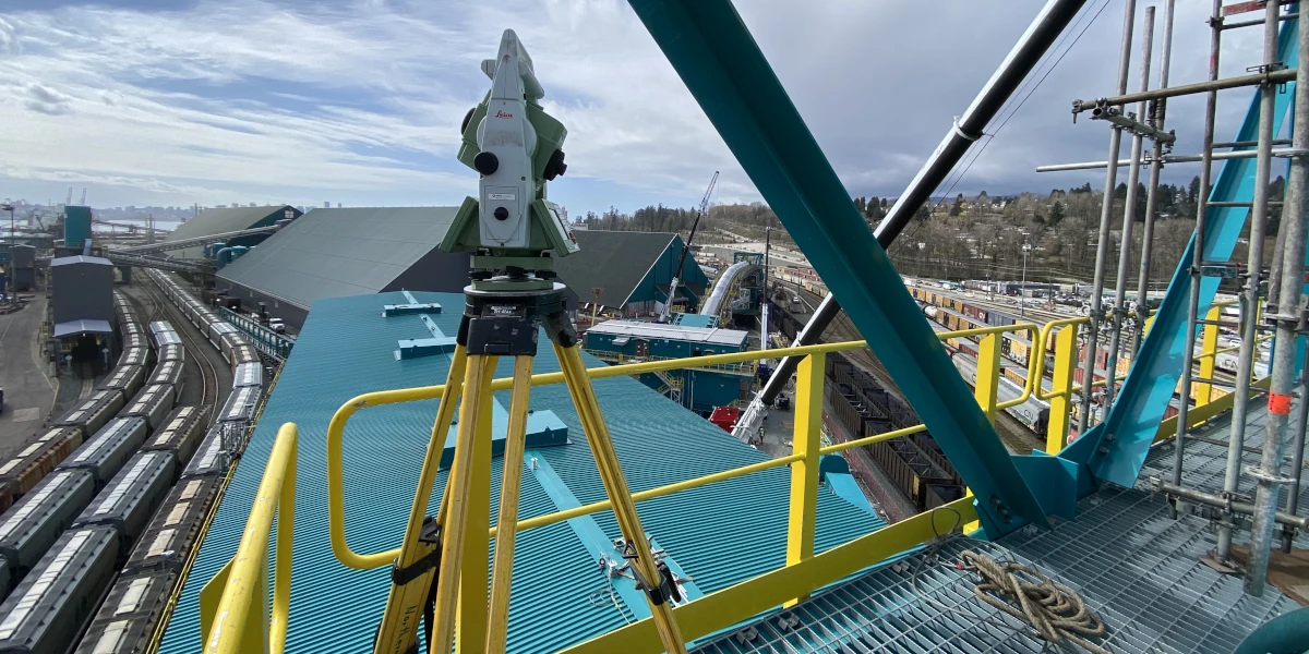 Survey equipment overlooking railway yard